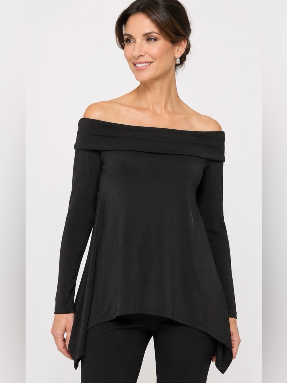 Julian Chang Off-the-Shoulder Foldover Top- Black